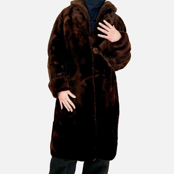 Vintage Genuine Fur Coat Long Mink Winter Soft Luxury Pockets Buttons Red Brown - Picture 2 of 13